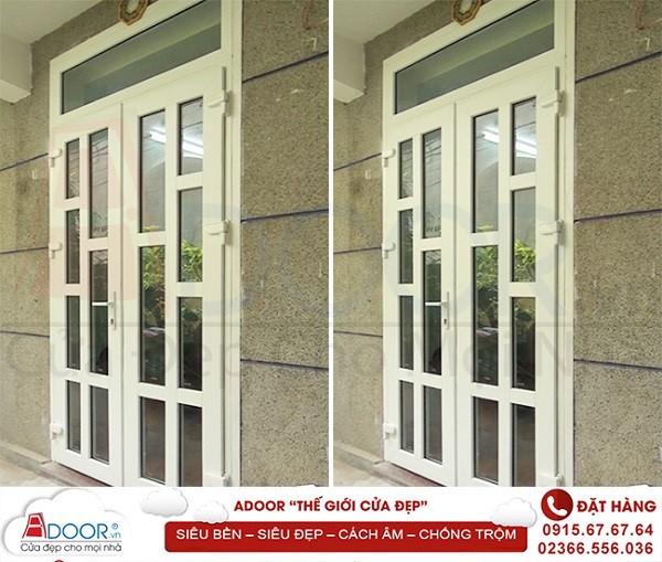 Mẫu cửa đi nhựa lõi thép 2 cánh mở quay tại Adoor