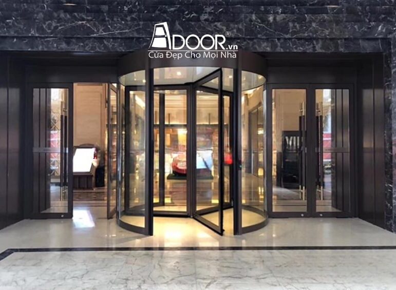 Mẫu cửa kính tự động xoay tròn Adoor