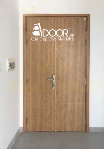Mẫu cửa nhựa composite 2 cánh đối xứng vân gỗ sồi