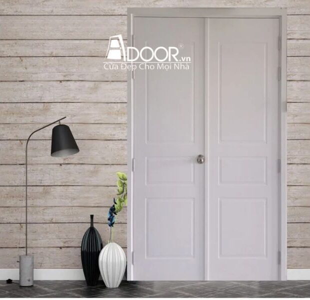 Mẫu cửa nhựa composite 2 cánh màu trắng sữa