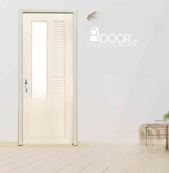 Mẫu cửa nhựa composite có kính mờ hình chữ nhật dọc