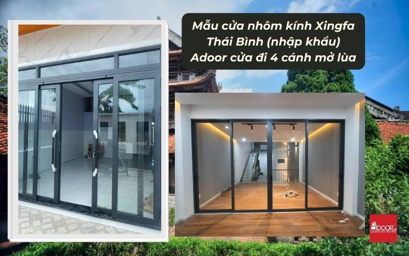 Mẫu cửa nhôm kính Xingfa Thái Bình (nhập khẩu) Adoor cửa đi 4 cánh mở lùa