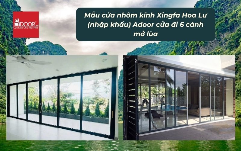 Mẫu cửa nhôm kính Xingfa Hoa Lư (nhập khẩu) Adoor cửa đi 6 cánh mở lùa
