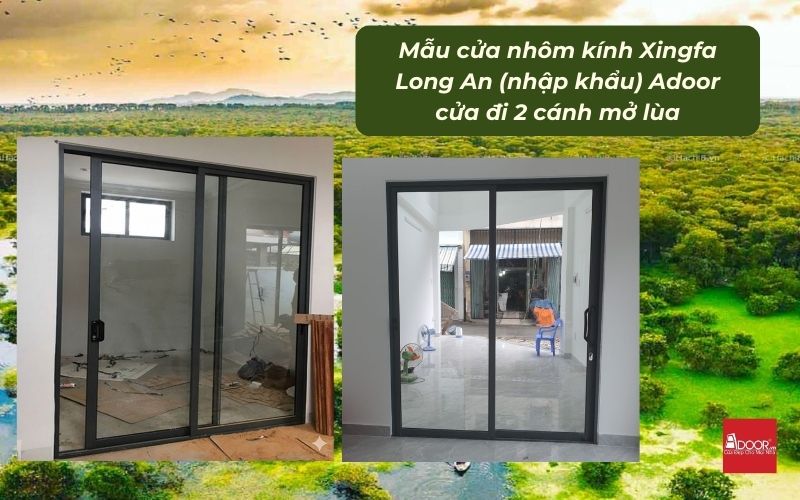 Mẫu cửa nhôm kính Xingfa Long An (nhập khẩu) Adoor cửa đi 2 cánh mở lùa