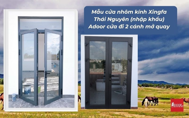 Mẫu cửa nhôm kính Xingfa Thái Nguyên (nhập khẩu) Adoor cửa đi 2 cánh mở quay