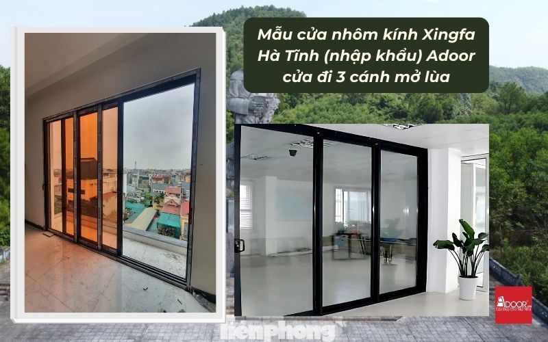 Mẫu cửa nhôm kính Xingfa Hà Tĩnh (nhập khẩu) Adoor cửa đi 3 cánh mở lùa