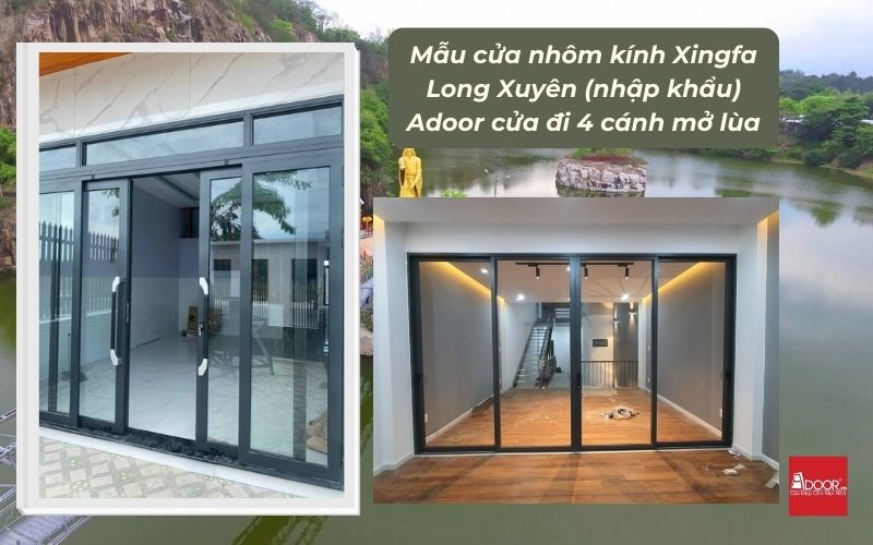 Mẫu cửa nhôm kính Xingfa Long Xuyên (nhập khẩu) Adoor cửa đi 4 cánh mở lùa