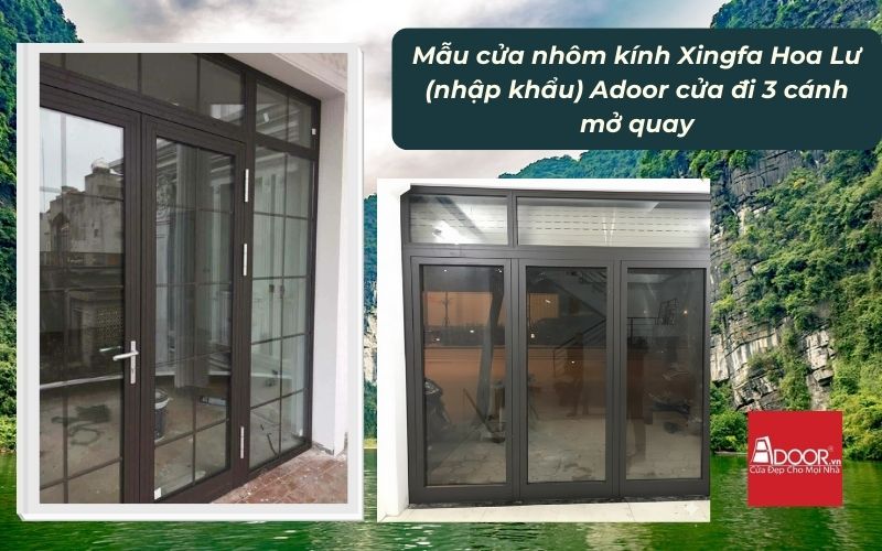 Mẫu cửa nhôm kính Xingfa Hoa Lư (nhập khẩu) Adoor cửa đi 3 cánh mở quay