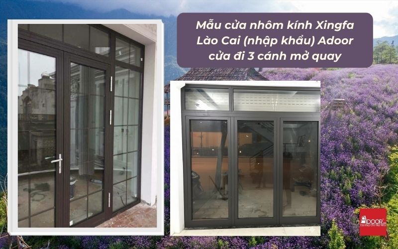 Mẫu cửa nhôm kính Xingfa Lào Cai (nhập khẩu) Adoor cửa đi 3 cánh mở quay