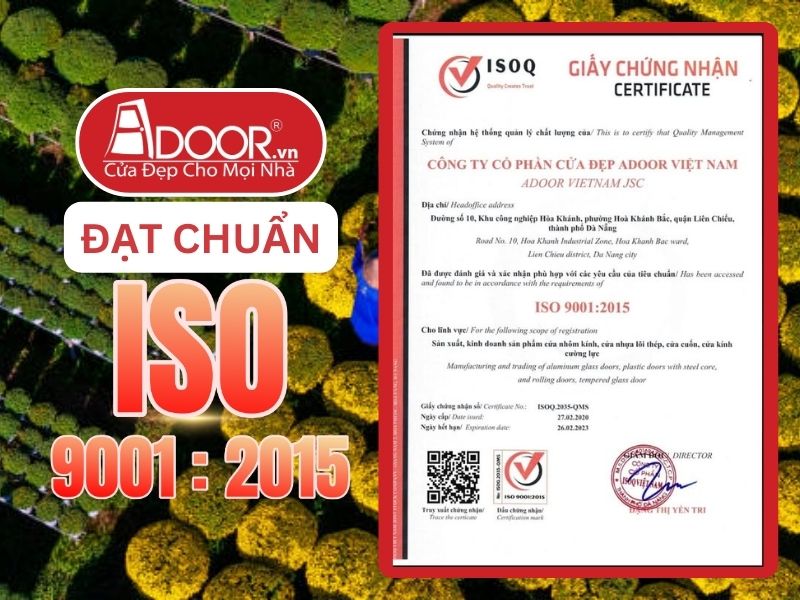 Chứng nhận ISO minh chứng Adoor uy tín phục vụ Bến Tre