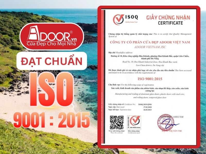 Chứng nhận ISO minh chứng Adoor uy tín phục vụ Bình Thuận