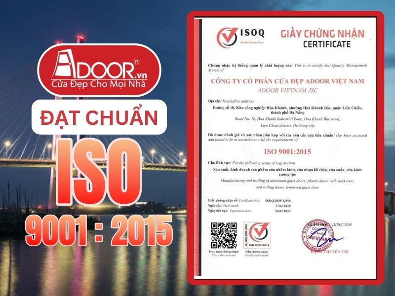 Chứng nhận ISO minh chứng Adoor uy tín phục vụ Cao Lãnh
