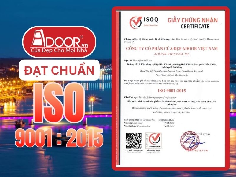 Chứng nhận ISO minh chứng Adoor uy tín phục vụ Đồng Hới