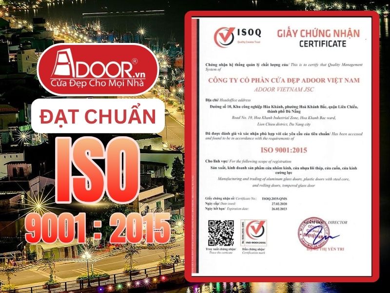 Chứng nhận ISO minh chứng Adoor uy tín phục vụ Mỹ Tho