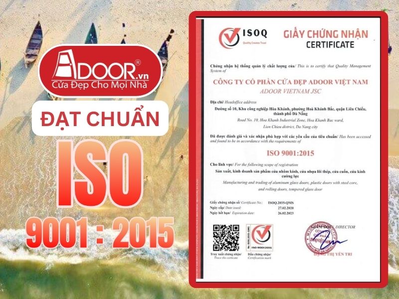 Chứng nhận ISO minh chứng Adoor uy tín phục vụ Tam Kỳ