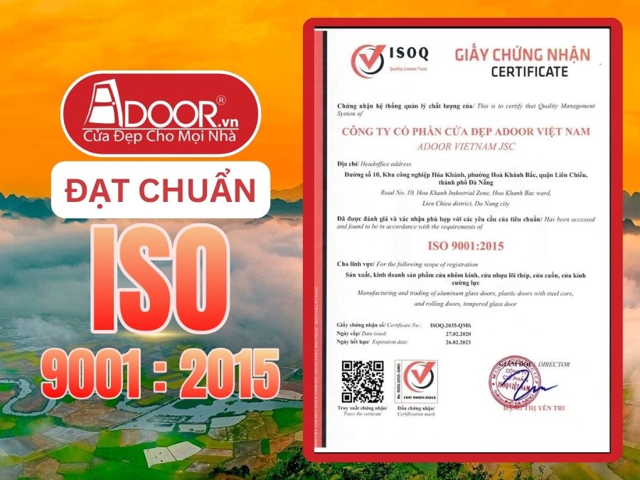 Chứng nhận ISO minh chứng Adoor uy tín phục vụ Thái Nguyên