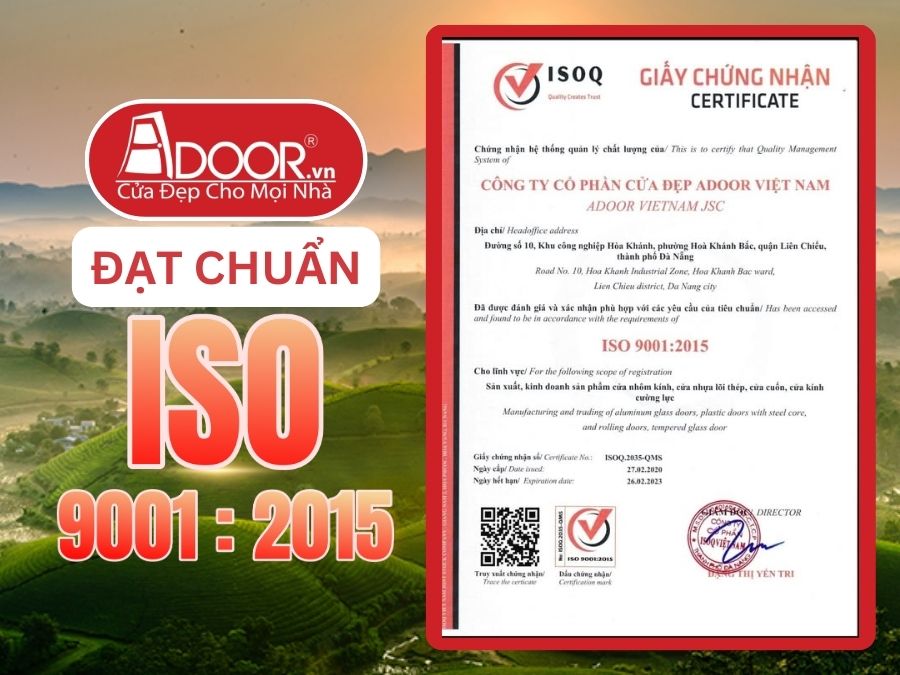 Chứng nhận ISO minh chứng Adoor uy tín phục vụ Việt Trì