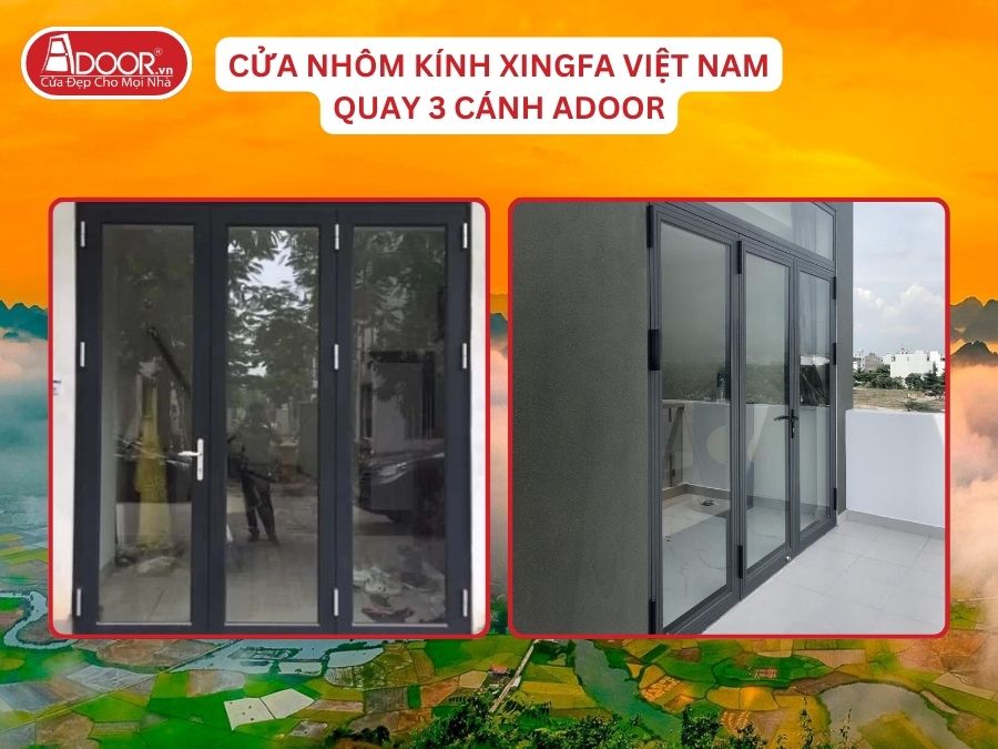 Cửa Mở Quay 3 Cánh Nhôm Kính Xingfa Tại Thái Nguyên Hệ Việt Nam Adoor