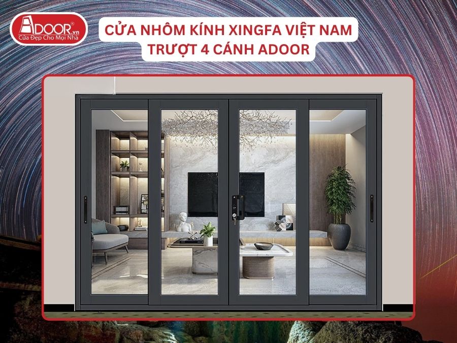 Cửa Mở Trượt 4 Cánh Nhôm Kính Xingfa Tại Móng Cái Hệ Việt Nam Adoor Cửa Mở Trượt 4 Cánh Nhôm Kính Xingfa Tại Móng Cái Hệ Việt Nam Adoor