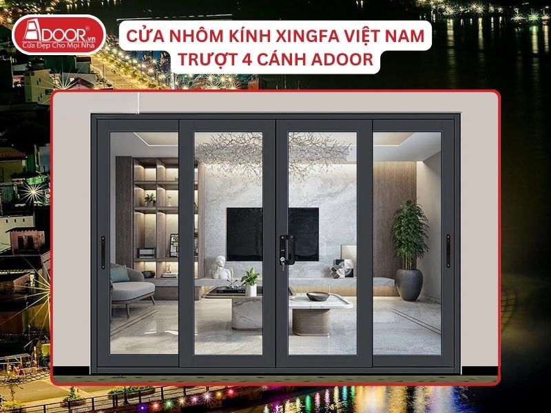 Cửa Mở Trượt 4 Cánh Nhôm Kính Xingfa Tại Mỹ Tho Hệ Việt Nam Adoor
