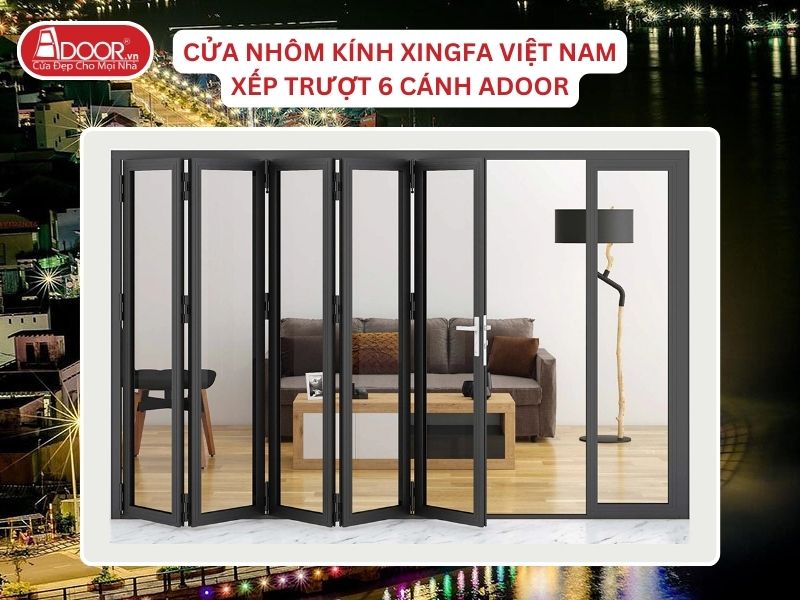 Cửa Mở Xếp Trượt 6 Cánh Nhôm Kính Xingfa Tại Mỹ Tho Hệ Việt Nam Adoor