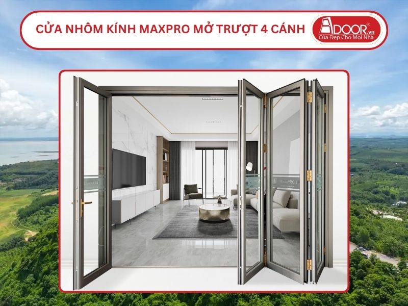 Cửa Nhôm Kính MaxPro Mở Xếp Trượt 4 Cánh Adoor Tại Biên Hòa