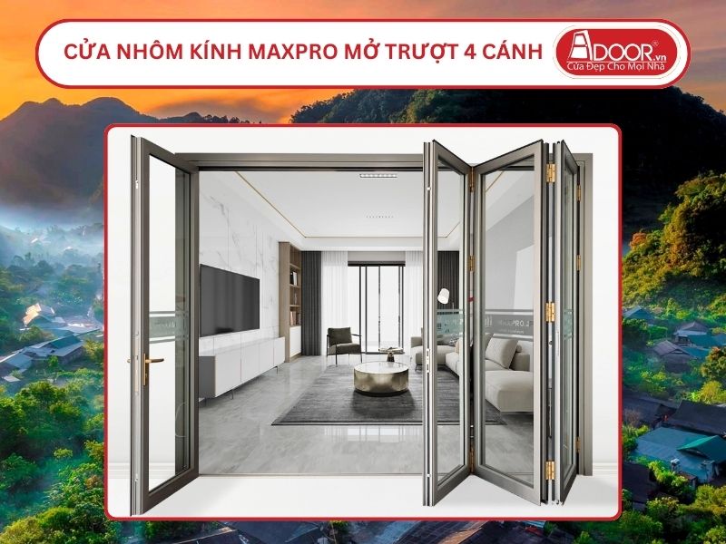Cửa Nhôm Kính MaxPro Mở Xếp Trượt 4 Cánh Adoor Tại Vinh