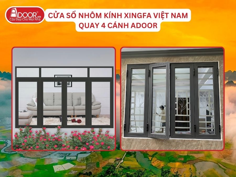 Cửa Sổ Mở Quay 4 Cánh Nhôm Kính Xingfa Tại Thái Nguyên Hệ Việt Nam Adoor