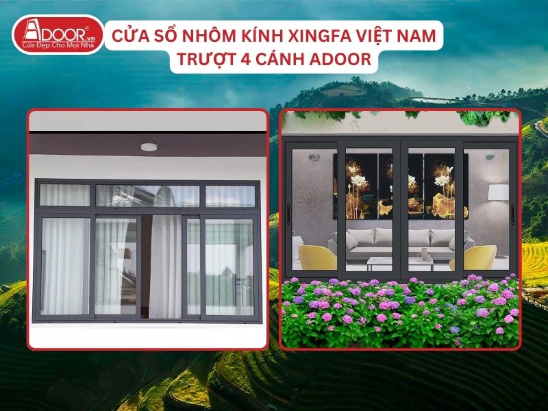 Cửa Sổ Mở Trượt 4 Cánh Nhôm Kính Xingfa Tại Lào Cai Hệ Việt Nam Adoor