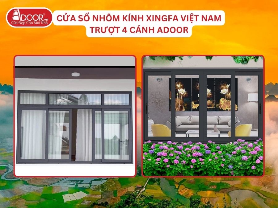 Cửa Sổ Mở Trượt 4 Cánh Nhôm Kính Xingfa Tại Thái Nguyên Hệ Việt Nam Adoor