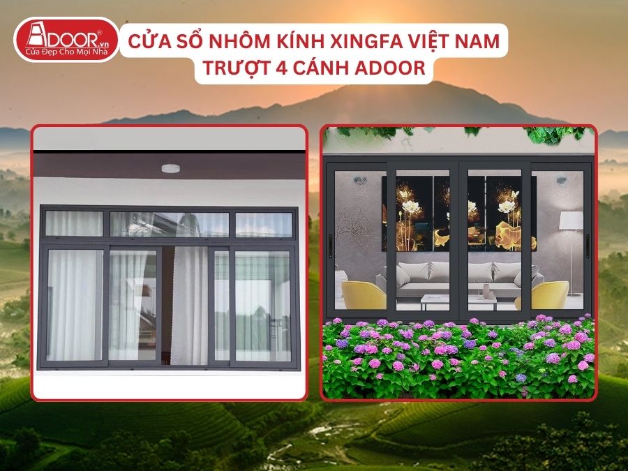 Cửa Sổ Mở Trượt 4 Cánh Nhôm Kính Xingfa Tại Việt Trì Hệ Việt Nam Adoor