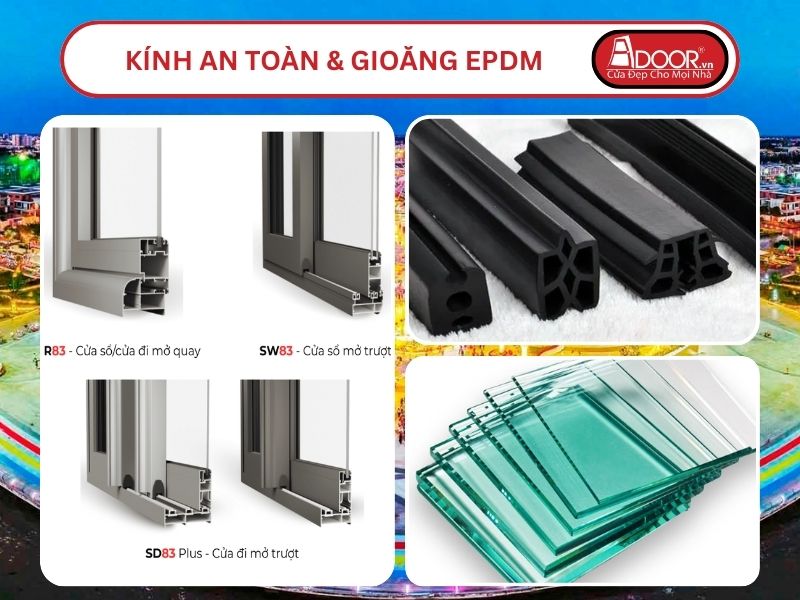 Kính An Toàn Và Gioăng EPDM Kín Khít Đi Kèm Cửa Nhôm Kính MaxPro Adoor Tại Kiên Giang