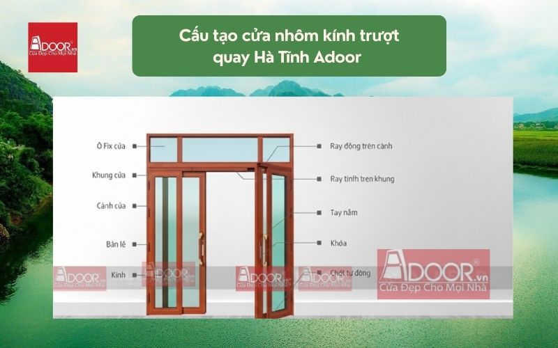 Cấu tạo cửa nhôm kính trượt quay Hà Tĩnh Adoor 01