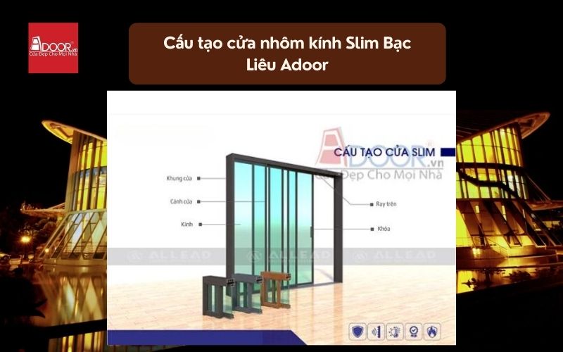 Cấu tạo cửa nhôm kính Slim Bạc Liêu Adoor 01