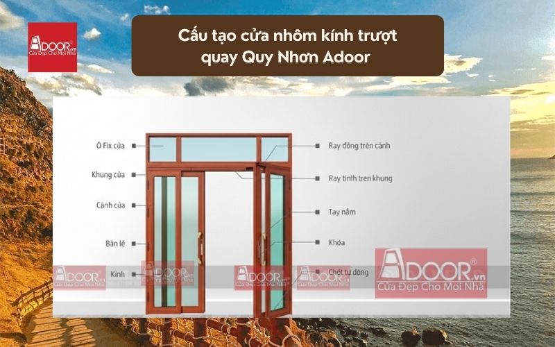 Cấu tạo cửa nhôm kính trượt quay Quy Nhơn Adoor 01