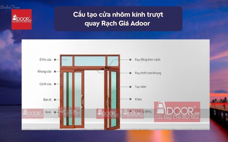 Cấu tạo cửa nhôm kính trượt quay Rạch Giá Adoor 01