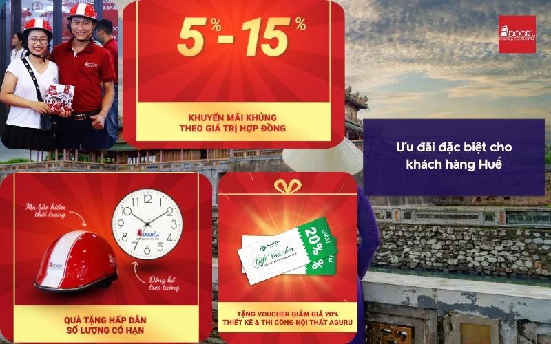 Ưu đãi và khuyến mãi hấp dẫn khi mua cửa nhôm kính Slim Huế Adoor