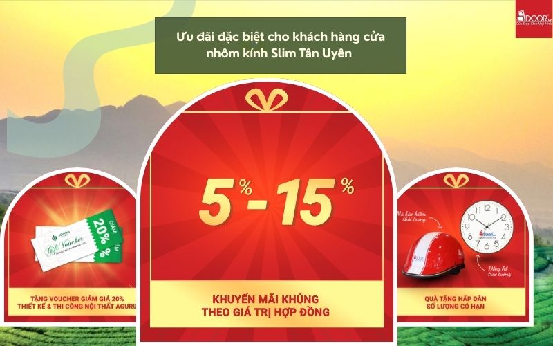 Ưu đãi khuyến mãi cửa nhôm kính Slim Tân Uyên từ Adoor