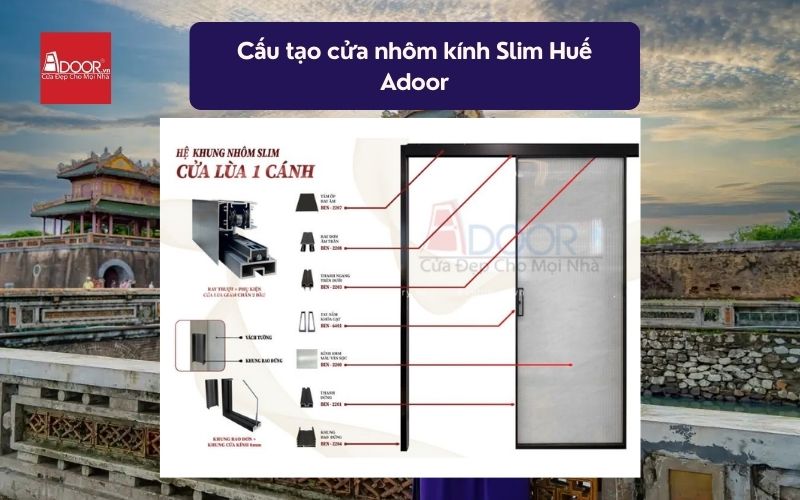 Cấu tạo cửa nhôm kính Slim Huế Adoor 02