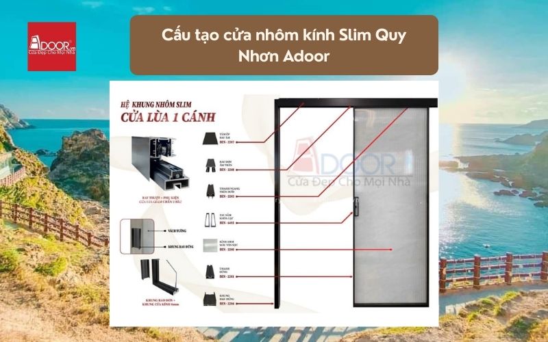 Cấu tạo cửa nhôm kính Slim Quy Nhơn Adoor 02