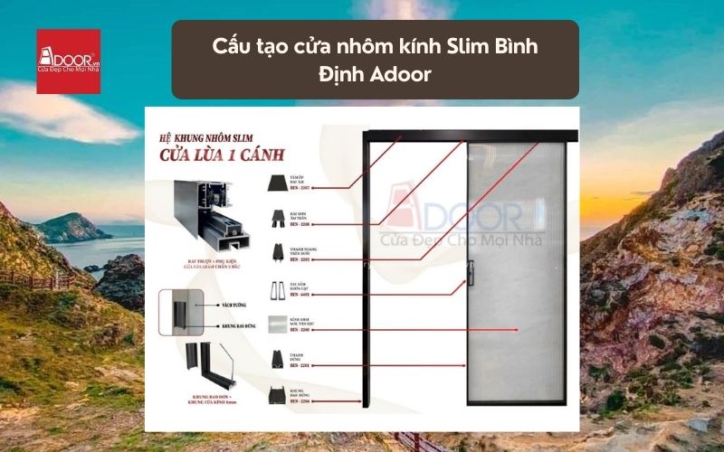 Cấu tạo cửa nhôm kính Slim Bình Định Adoor 02
