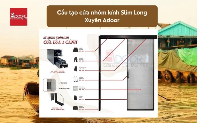 Cấu tạo cửa nhôm kính Slim Long Xuyên Adoor 02