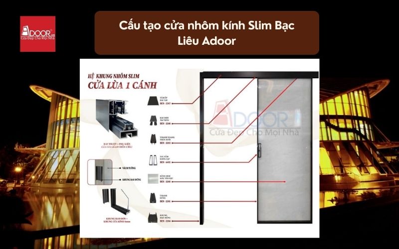 Cấu tạo cửa nhôm kính Slim Bạc Liêu Adoor 02