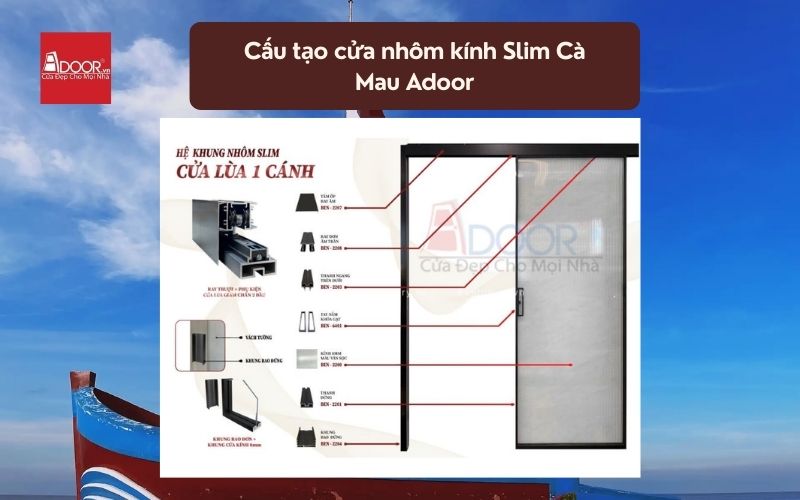 Cấu tạo cửa nhôm kính Slim Cà Mau Adoor 02
