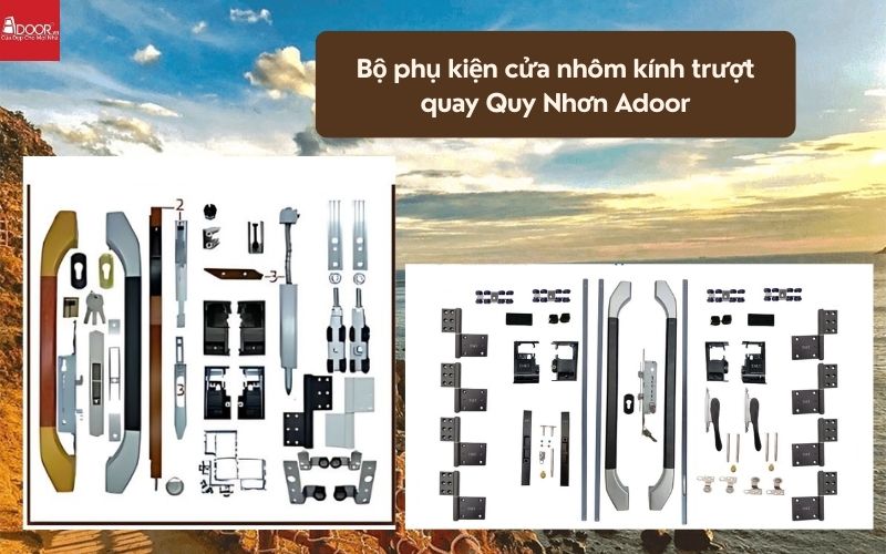 Bộ phụ kiện cửa nhôm kính trượt quay Quy Nhơn Adoor 01