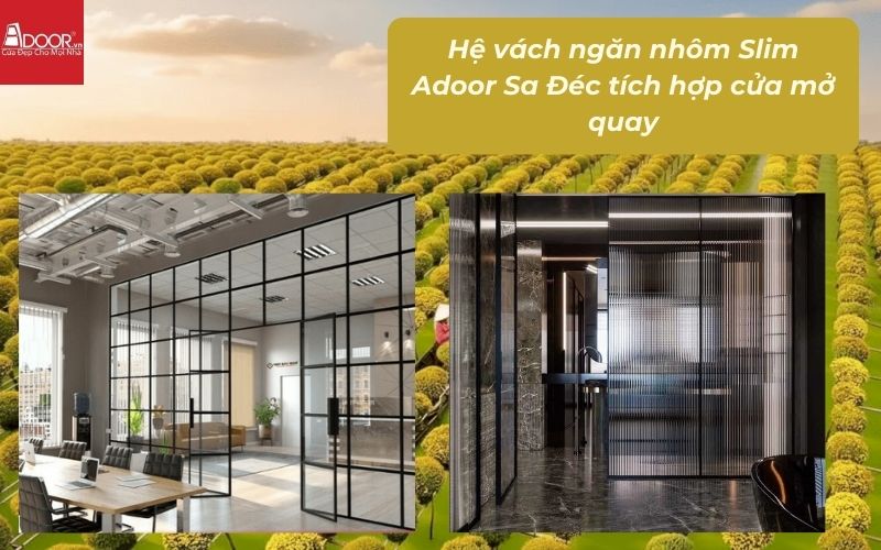 Hệ vách ngăn nhôm Slim Adoor Sa Đéc tích hợp cửa mở quay