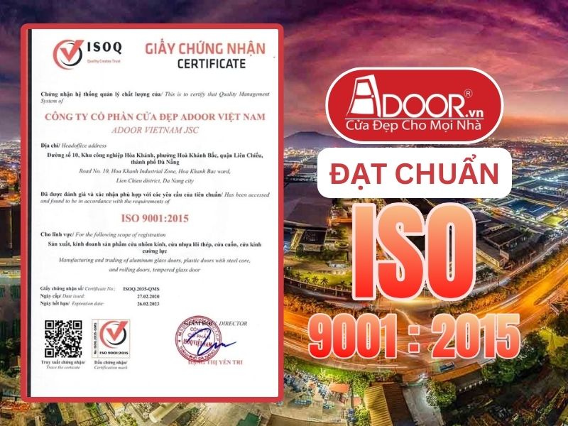 Chứng nhận ISO minh chứng Adoor uy tín phục vụ Bắc Ninh