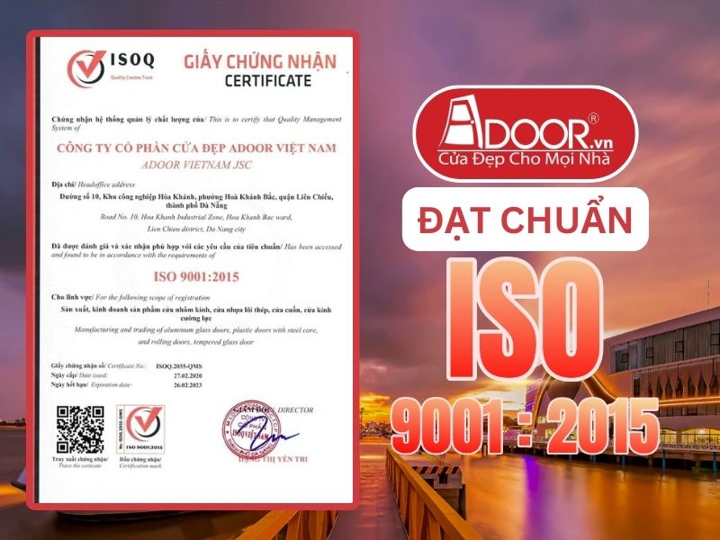 Chứng nhận ISO minh chứng Adoor uy tín phục vụ Mỹ Tho