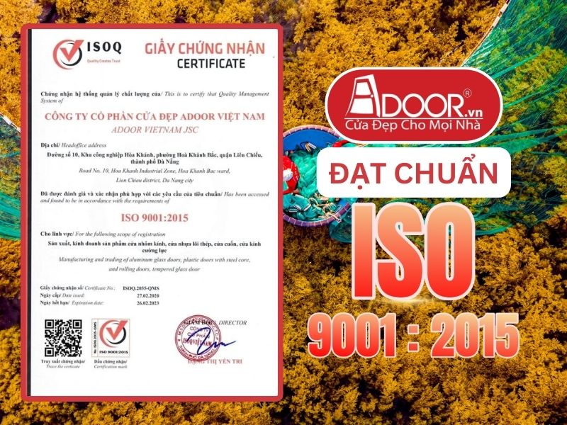 Chứng nhận ISO minh chứng Adoor uy tín phục vụ Quy Nhơn