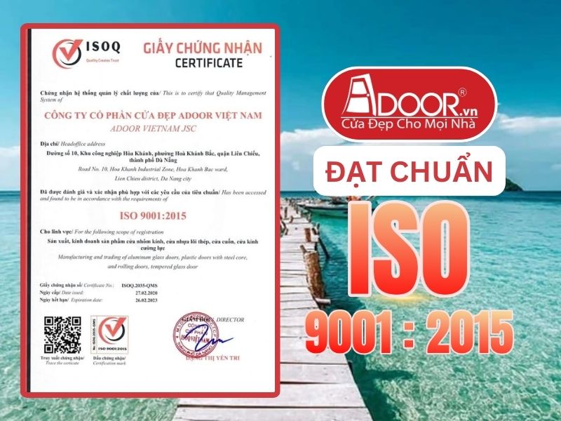 Chứng nhận ISO minh chứng Adoor uy tín phục vụ Rạch Giá
